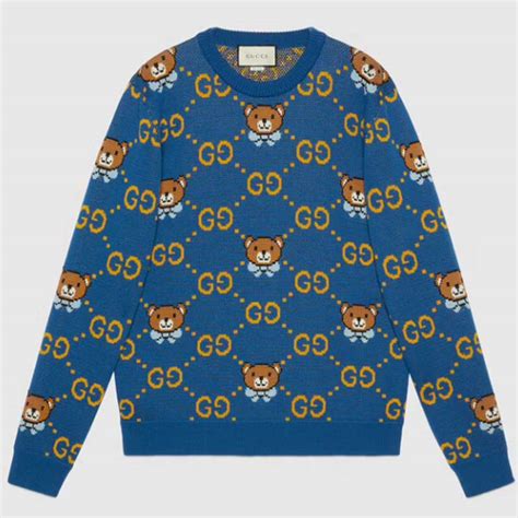 gucci bear sweater blue|Gucci cropped sweater.